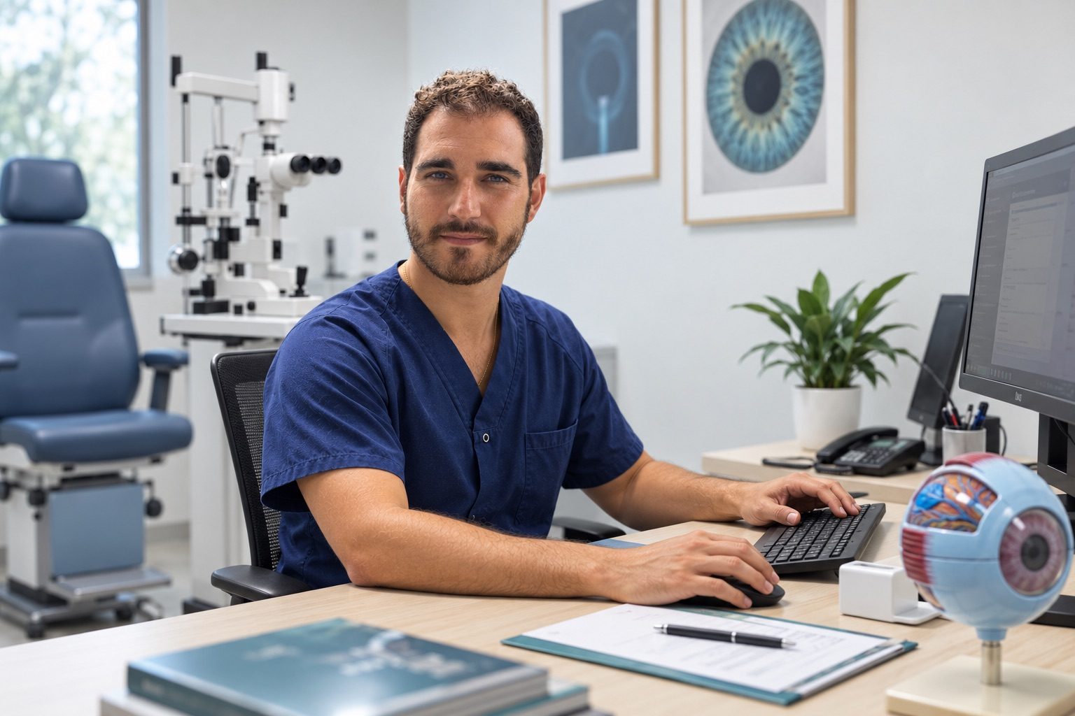 El Dr. Villa Carpes en consulta realizando la biometría